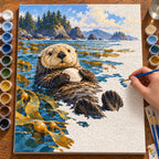 Painting process for Sea Otter with Kelp and Shell paint by numbers kit