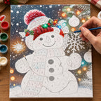 Complete Snowfall Holiday Glow Snowman numbered canvas being painted with acrylic paints and brushes
