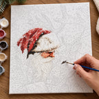 Complete Snowy Christmas Companions Santa and Reindeer numbered canvas being painted with acrylic paints and brushes