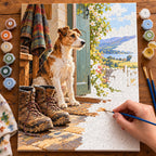 Painting process for Terrier with Boots by the Door paint by numbers kit