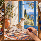 Painting process for Whippet by a Blue Window paint by numbers kit