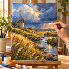 Painting process example for the windmill prairie river cloudbank paint by numbers design.