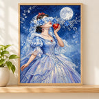 Blue moon floral bride diamond painting displayed as home decor