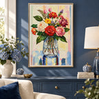 Gladiolus window diamond painting displayed in a home