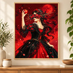 Crimson apple rose bride diamond painting displayed as home decor