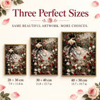 Three canvas sizes for the ivory gown and rose garden diamond painting: 20 by 30, 30 by 40, and 40 by 50 cm