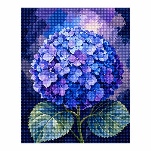 Completed diamond painting for Blue Bloom Sphere Diamond Painting Kit on a white background