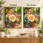 Framed and no-frame comparison for Golden Rose Basket Diamond Painting Kit