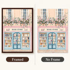 Framed and no-frame bookshop canvas style comparison, diamond painting kit