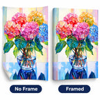 Pastel hydrangea diamond painting No Frame and Framed comparison