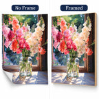 Gladiolus window diamond painting No Frame and Framed comparison