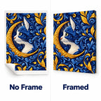 Celestial Moon Cat No Frame and Framed comparison