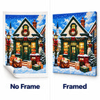 Cozy Christmas Cottage No Frame and Framed comparison