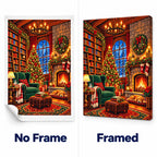 Cozy Christmas Library No Frame and Framed comparison