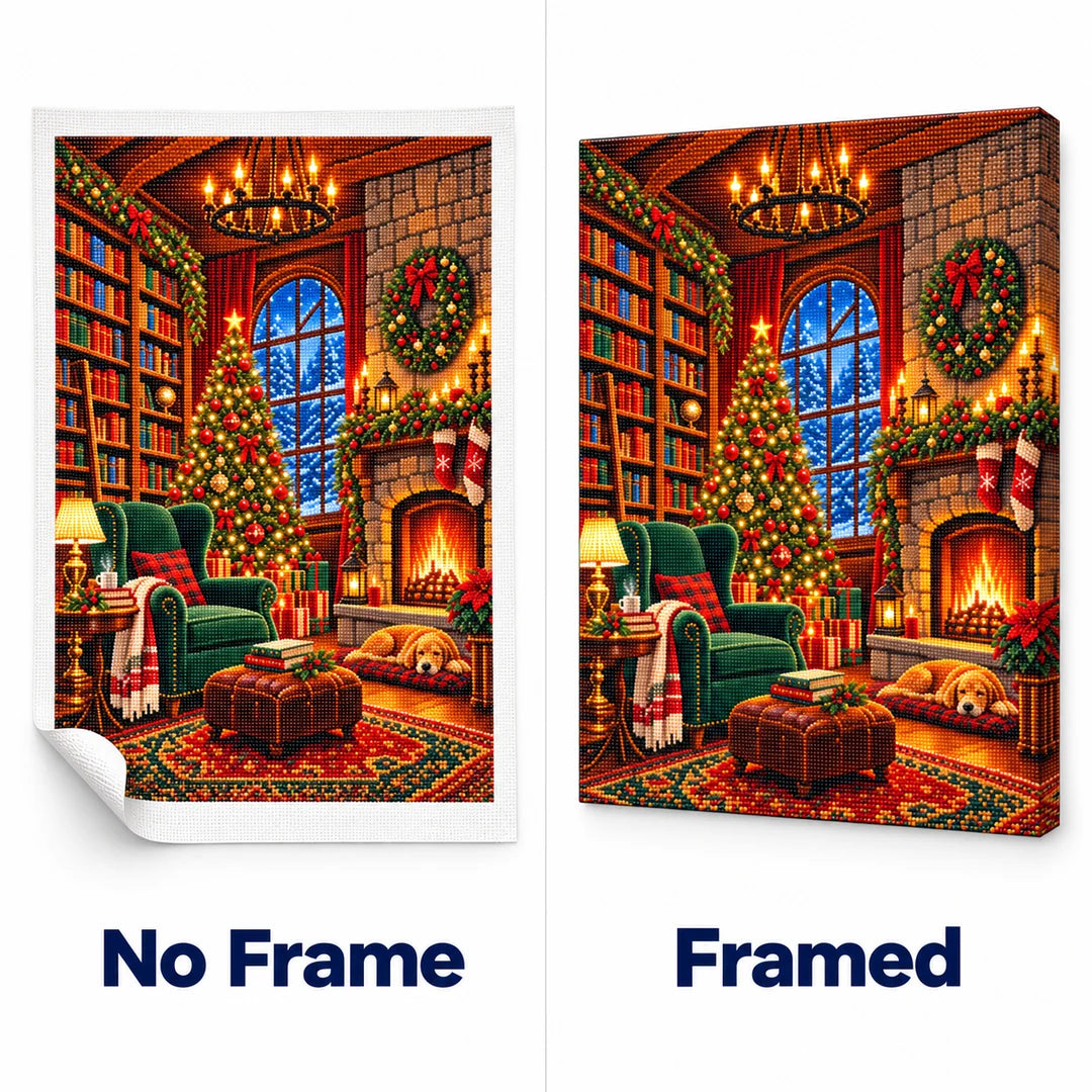 Cozy Christmas Library No Frame and Framed comparison