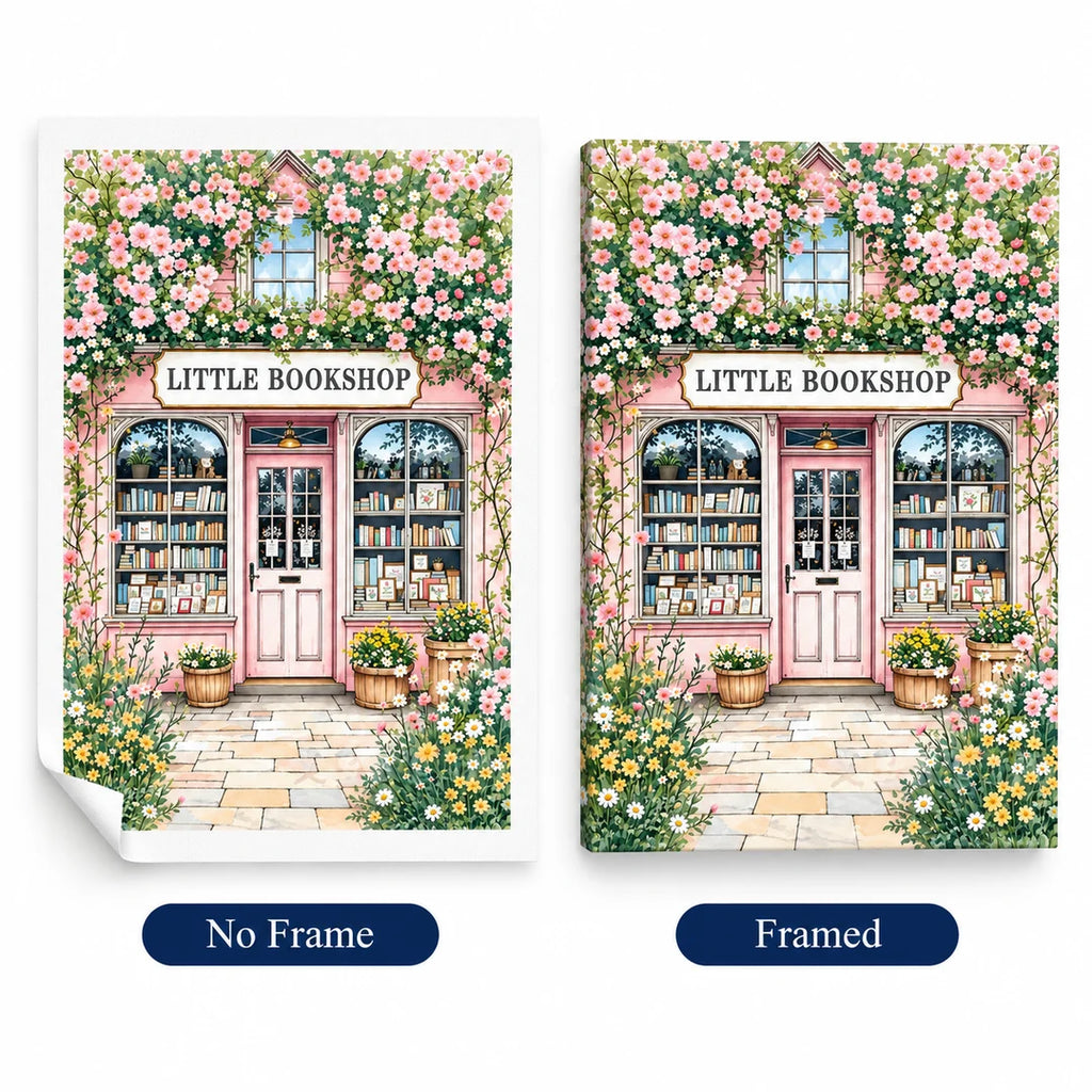 Loose and stretcher-framed little bookshop canvas comparison, diamond painting kit