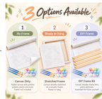 Paint by numbers kit options: canvas only, ready to hang, and DIY frame kit