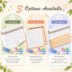 Paint by numbers kit options: canvas only, ready to hang, and DIY frame kit