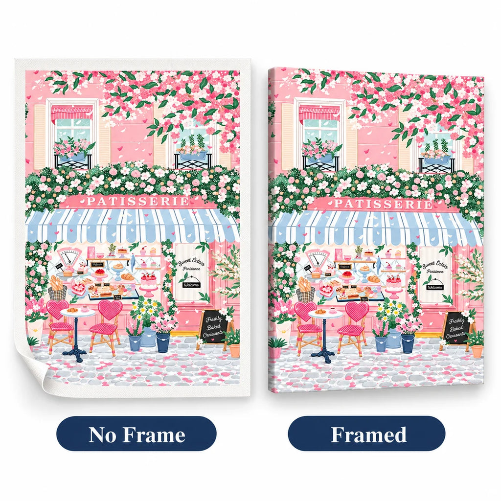 Loose and stretcher-framed patisserie canvas comparison, diamond painting kit