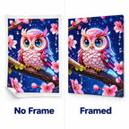 Pink Blossom Owl No Frame and Framed comparison