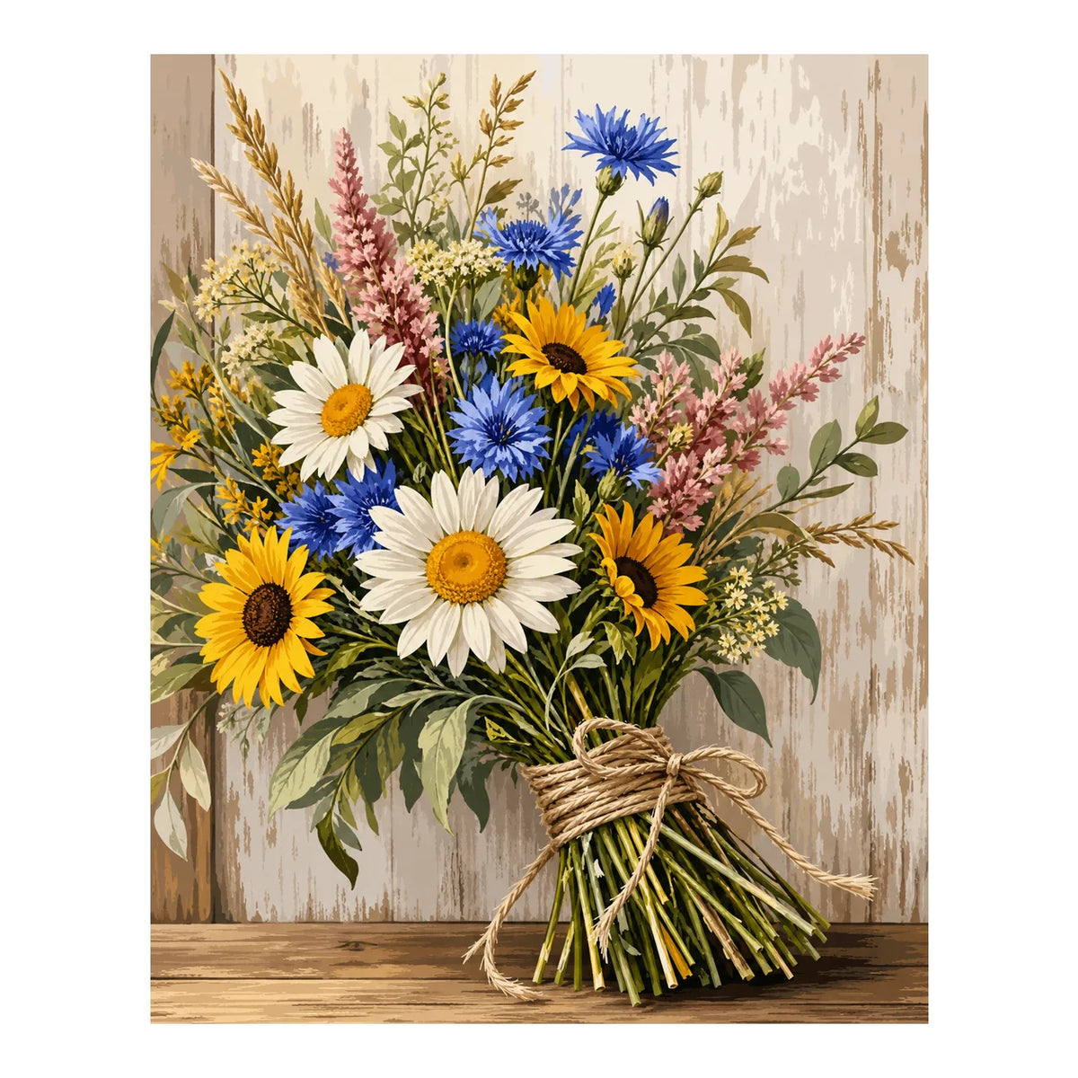 Original artwork for Rustic Wildflower Bouquet Diamond Painting Kit on a white background