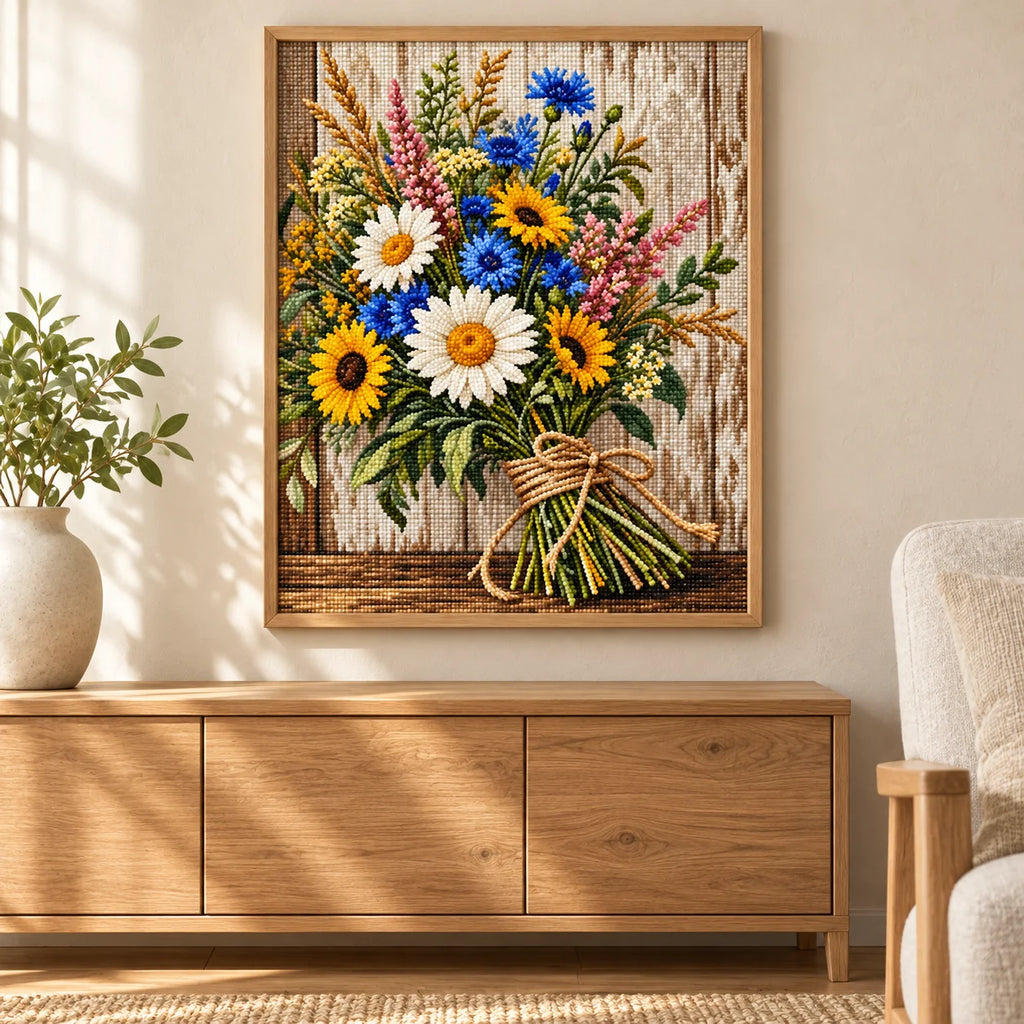 Home decor scene for Rustic Wildflower Bouquet Diamond Painting Kit