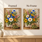 Framed and no-frame comparison for Rustic Wildflower Bouquet Diamond Painting Kit