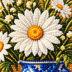 Diamond drill detail for Sunlit Daisies in Blue Vase Diamond Painting Kit