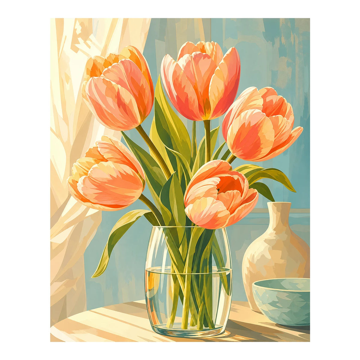 Original artwork for Morning Light Tulips Diamond Painting Kit on a white background