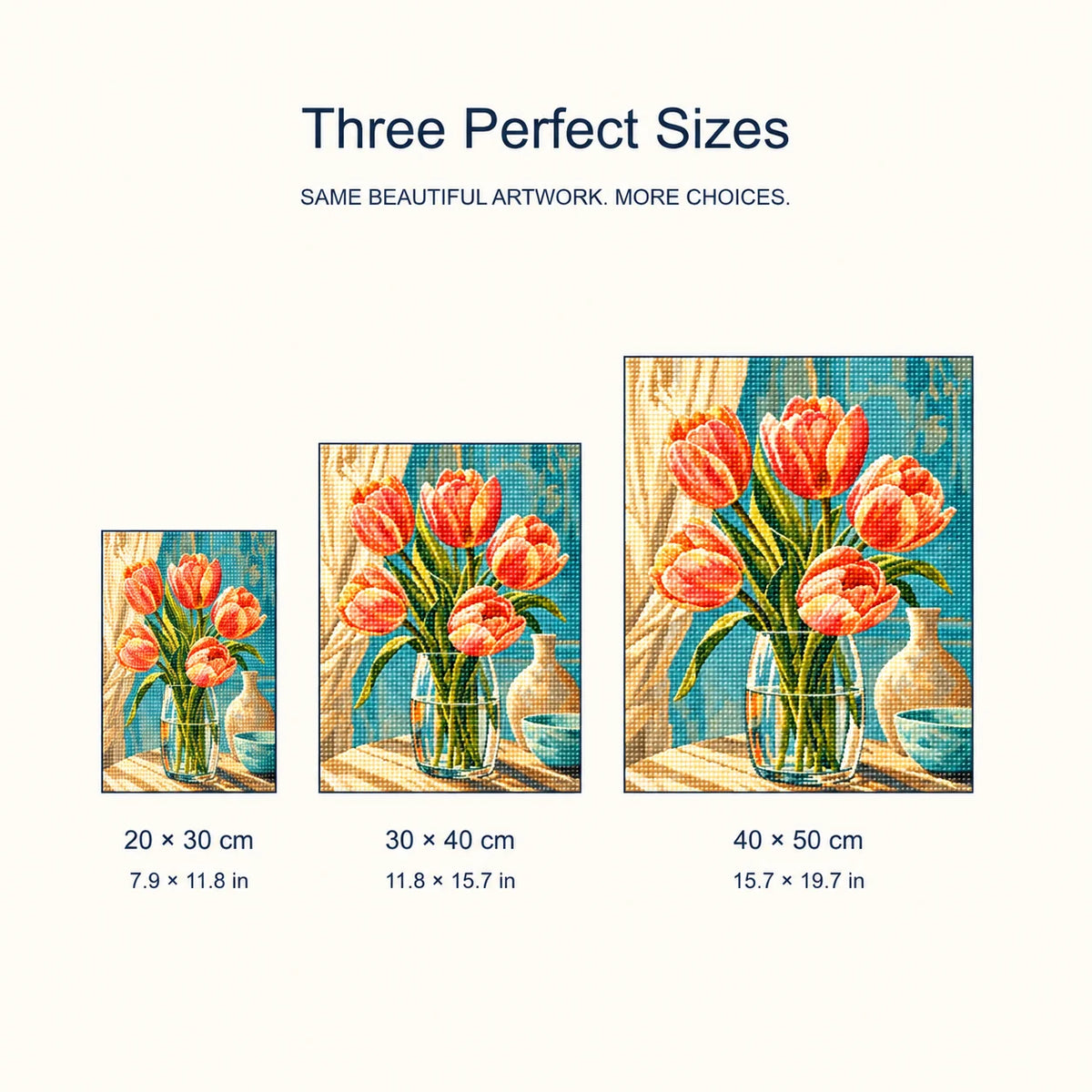 Size guide for Morning Light Tulips Diamond Painting Kit