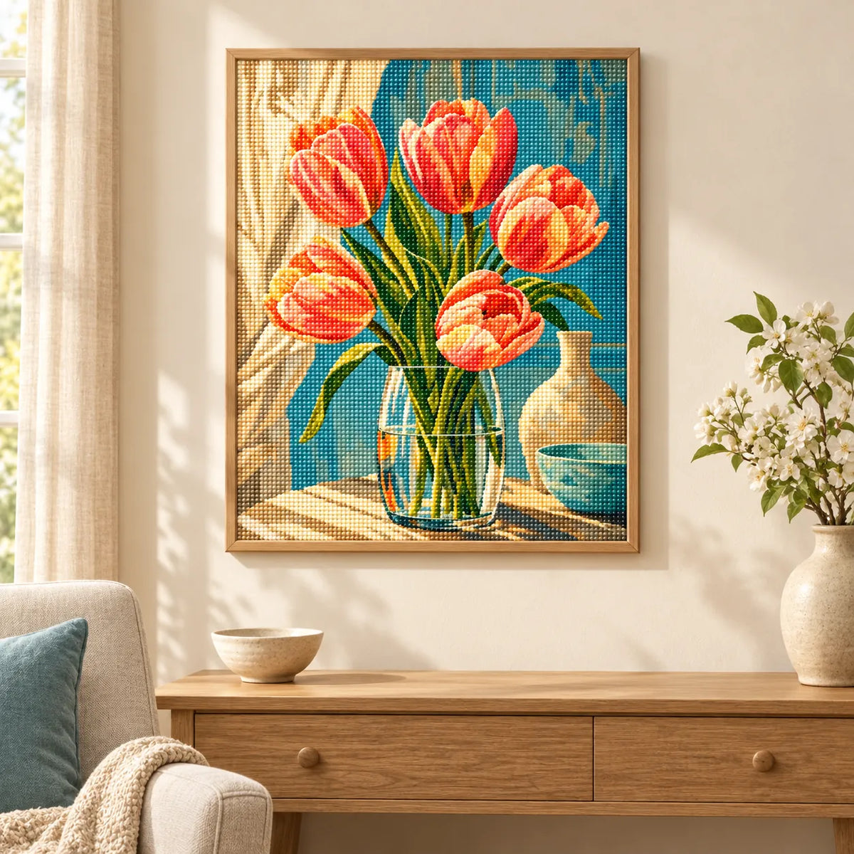 Home decor scene for Morning Light Tulips Diamond Painting Kit