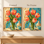 Framed and no-frame comparison for Morning Light Tulips Diamond Painting Kit