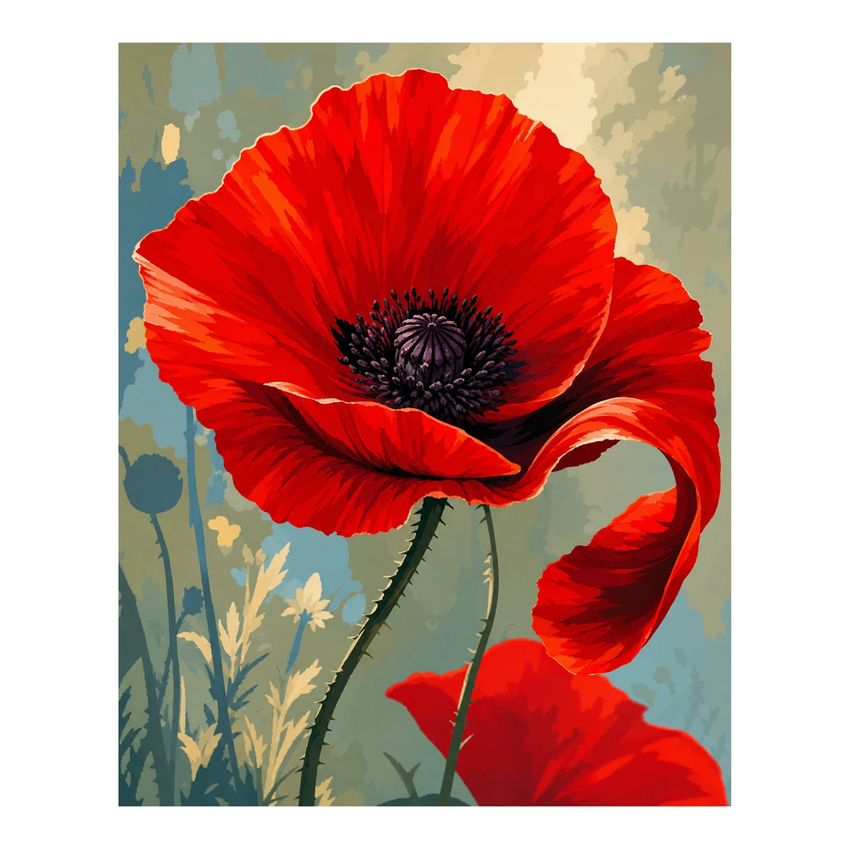 Original artwork for Vivid Scarlet Poppy Diamond Painting Kit on a white background