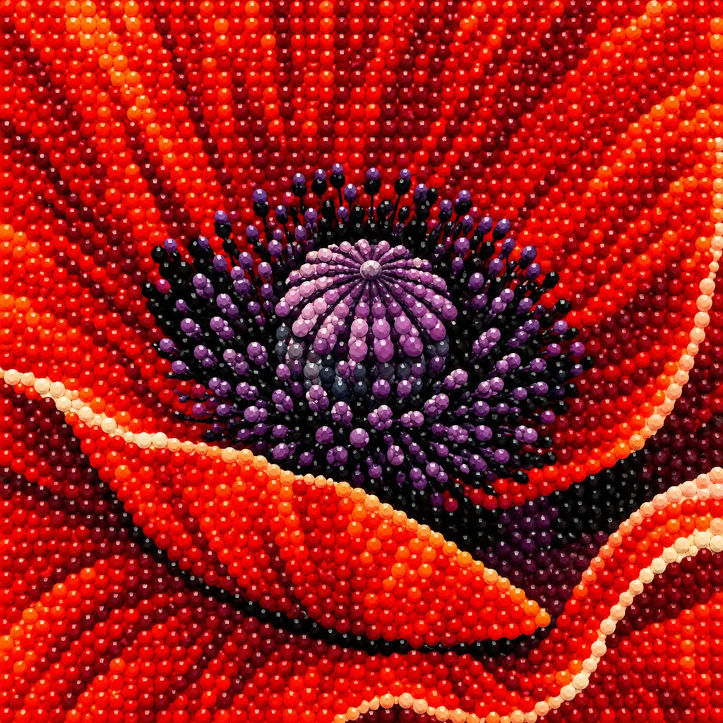 Diamond drill detail for Vivid Scarlet Poppy Diamond Painting Kit