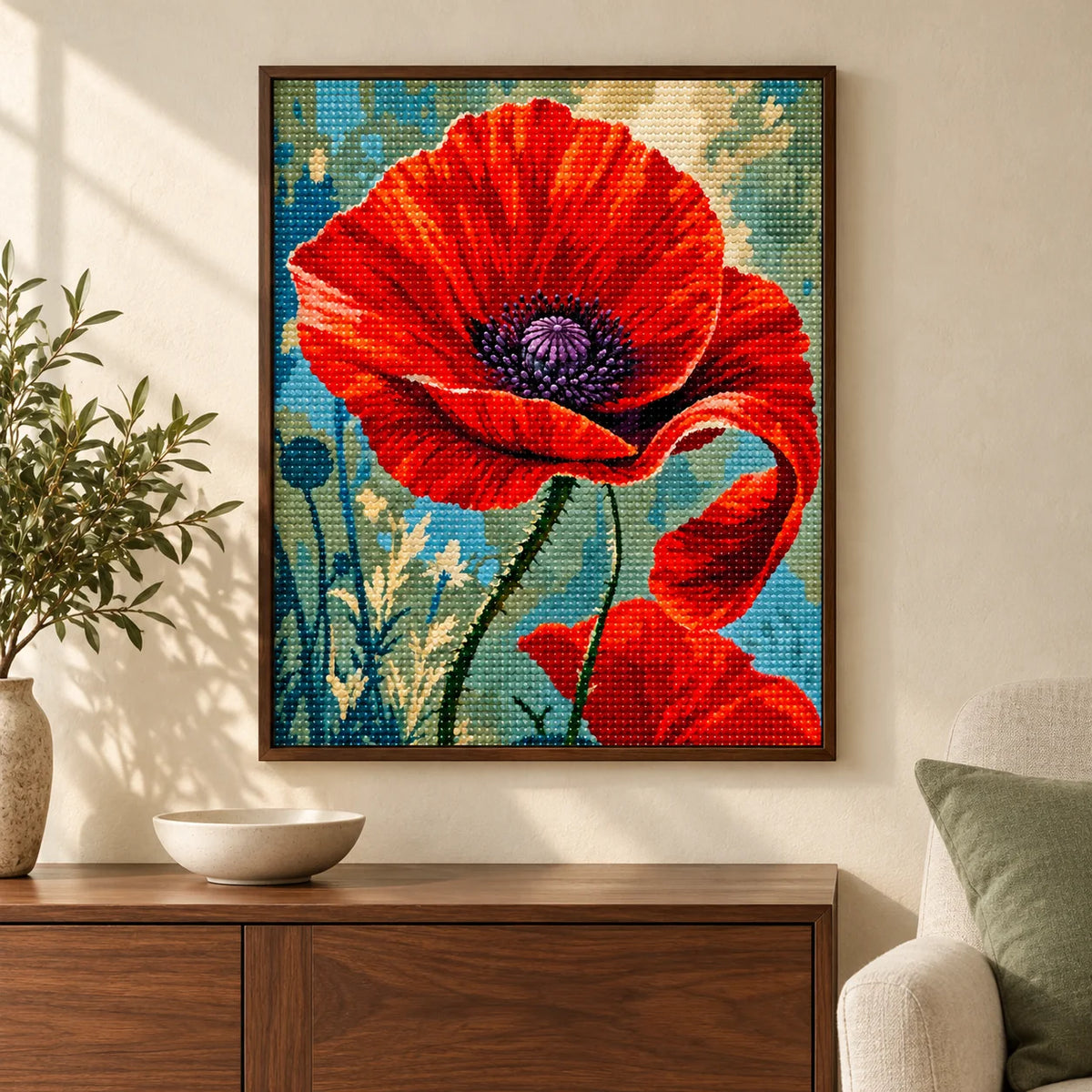 Home decor scene for Vivid Scarlet Poppy Diamond Painting Kit