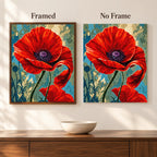 Framed and no-frame comparison for Vivid Scarlet Poppy Diamond Painting Kit