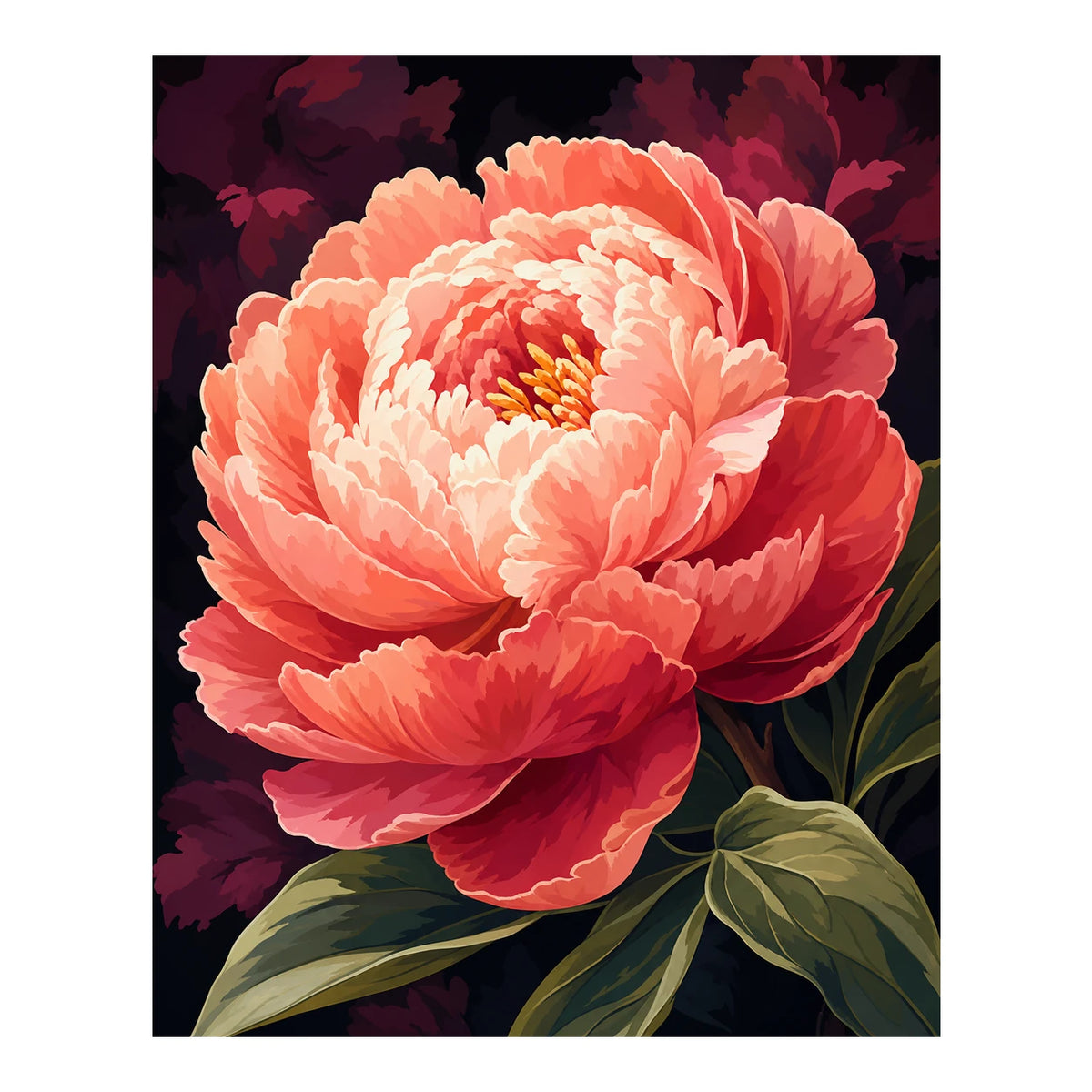 Original artwork for Coral Glow Peony Diamond Painting Kit on a white background