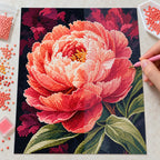 Hands-on painting process for Coral Glow Peony Diamond Painting Kit