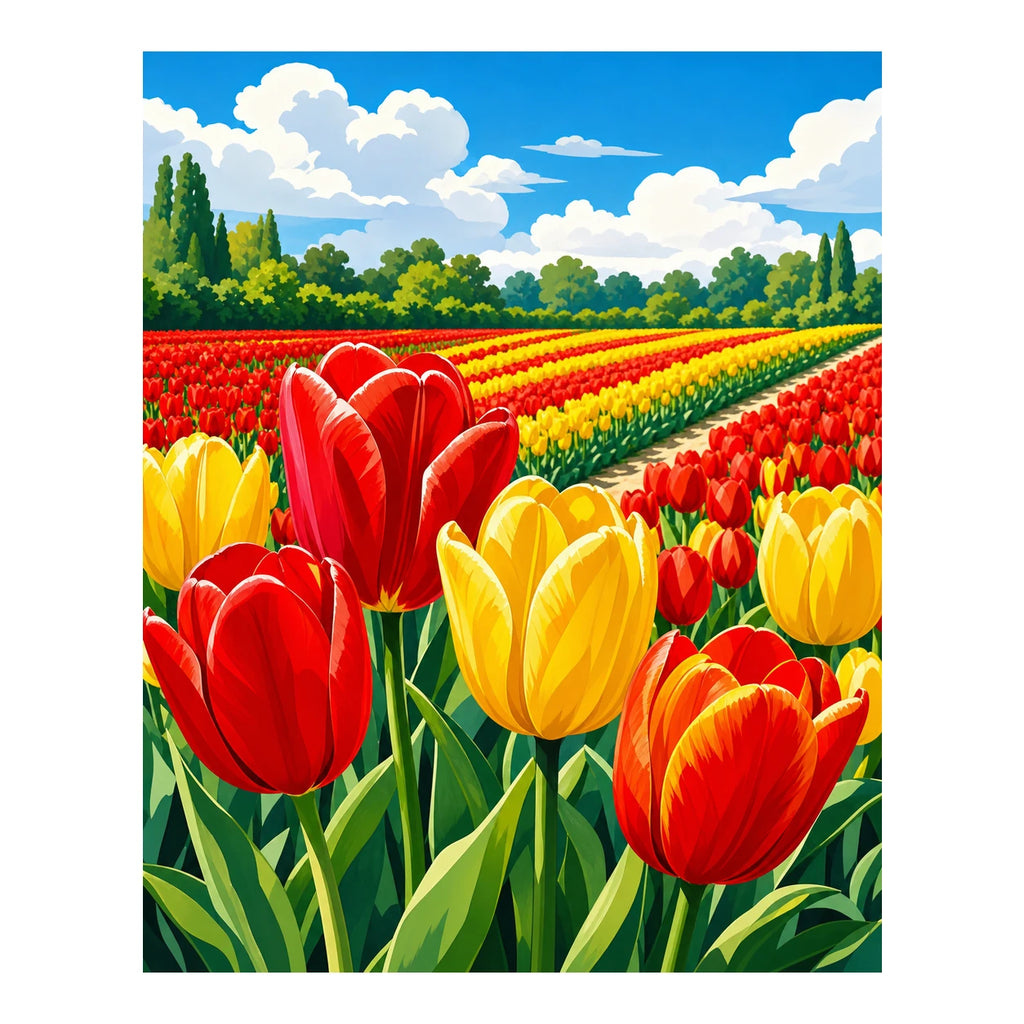 Original artwork for Rows of Tulip Splendor Diamond Painting Kit on a white background