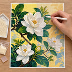 Hands-on painting process for Radiant Gardenia Bloom Diamond Painting Kit