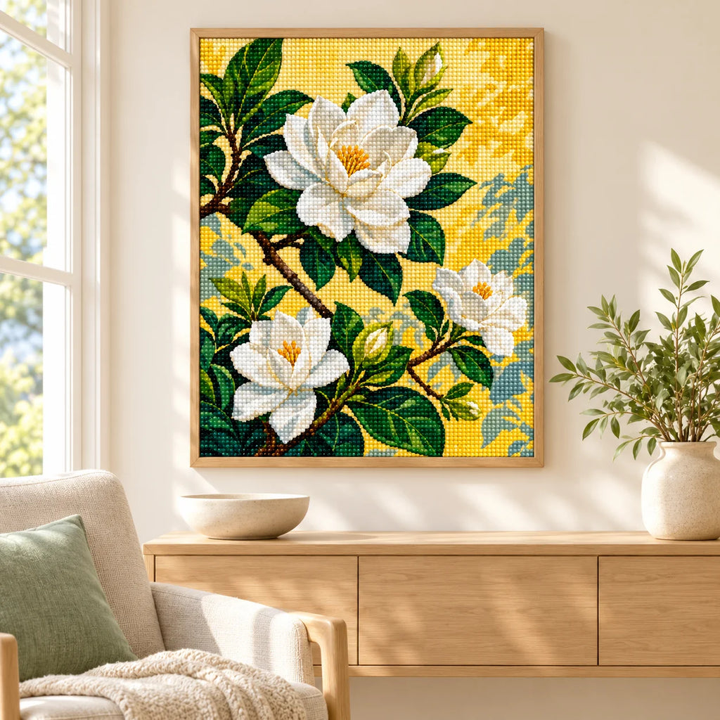 Home decor scene for Radiant Gardenia Bloom Diamond Painting Kit
