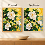 Framed and no-frame comparison for Radiant Gardenia Bloom Diamond Painting Kit