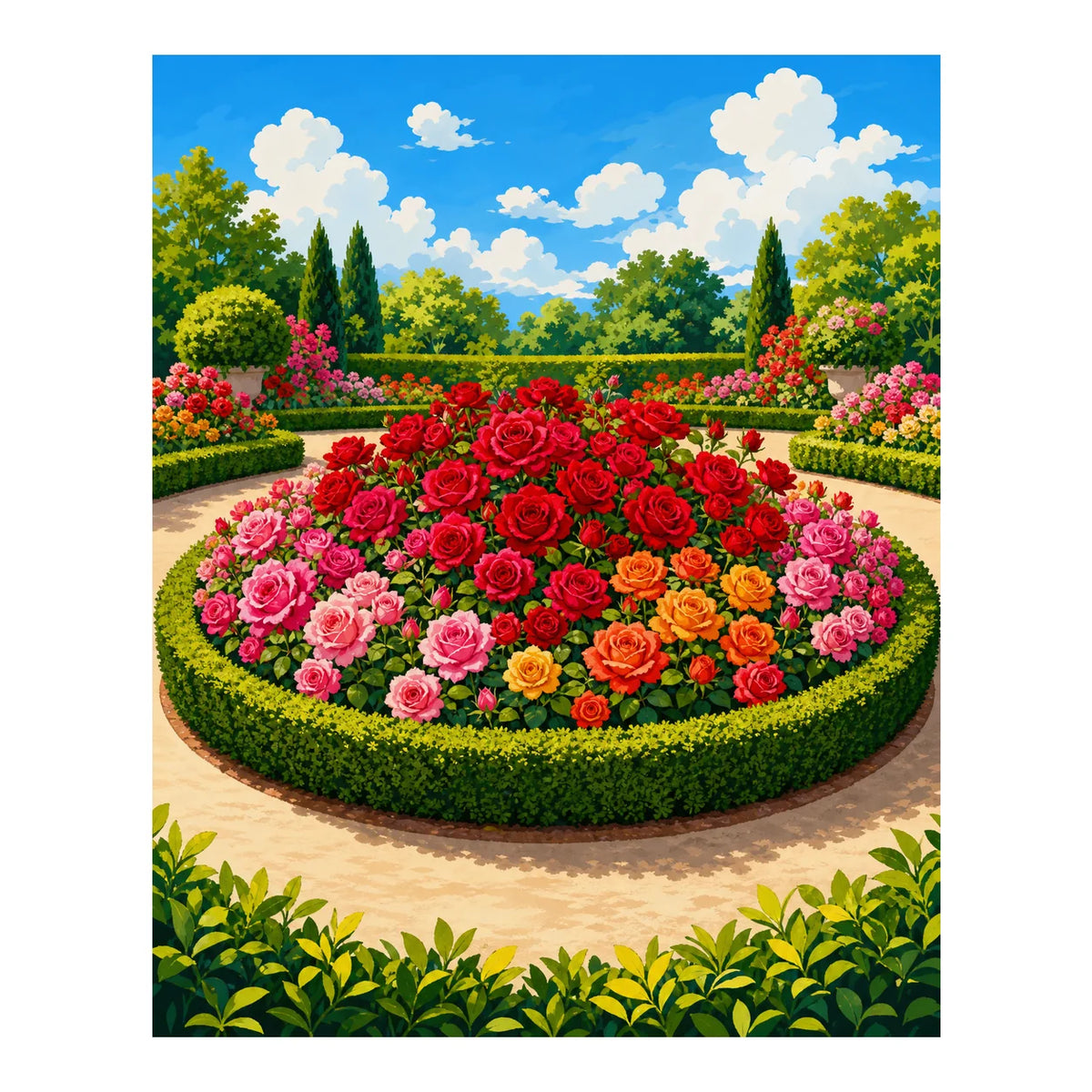 Original artwork for Circle of Blooming Roses Diamond Painting Kit on a white background