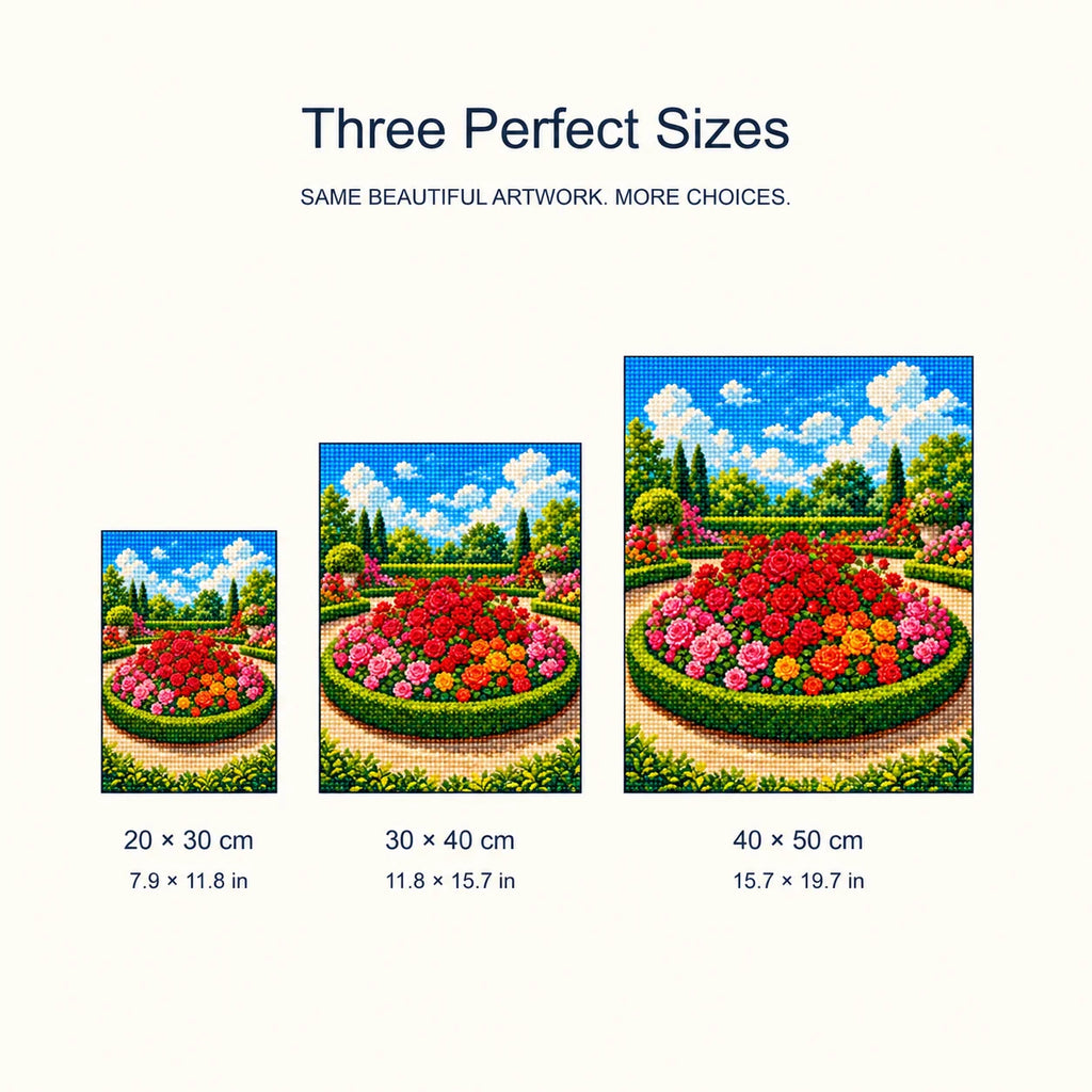Size guide for Circle of Blooming Roses Diamond Painting Kit