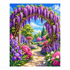 Completed diamond painting for Wisteria Archway Garden Diamond Painting Kit on a white background