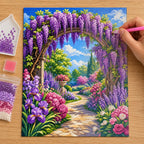 Hands-on painting process for Wisteria Archway Garden Diamond Painting Kit
