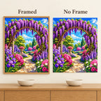 Framed and no-frame comparison for Wisteria Archway Garden Diamond Painting Kit