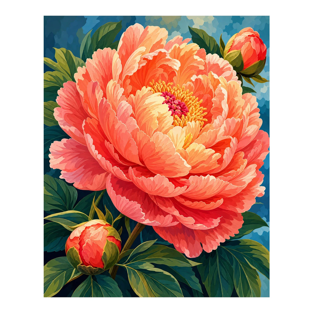 Original artwork for Coral Peony Unfolding Diamond Painting Kit on a white background
