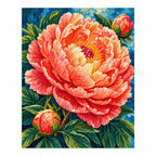 Completed diamond painting for Coral Peony Unfolding Diamond Painting Kit on a white background