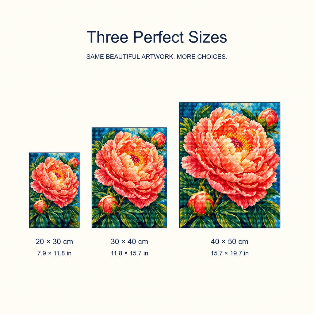 Size guide for Coral Peony Unfolding Diamond Painting Kit